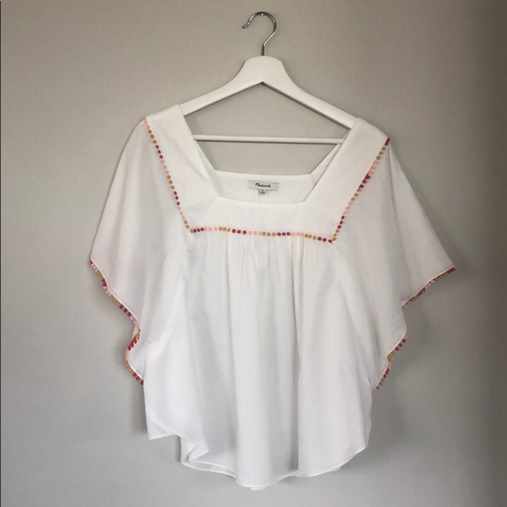NWT Madewell Butterfly Top/Shirt XL Pom Pom trim